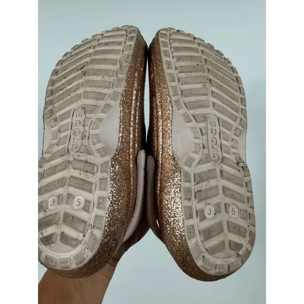 Crocs Classic Lined Glitter Clogs Rose Gold Fleece Kids J5 Size 5